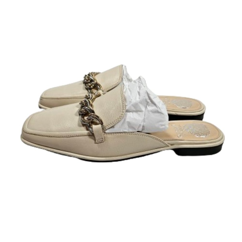 Vince Camuto Rachey Cream Ivory Slip On Slides with Chain Women's Size 8.5 Mules